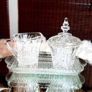 ‎  Vintage Lead Crystal Sugar Creamer & Tray  4 Piece Set